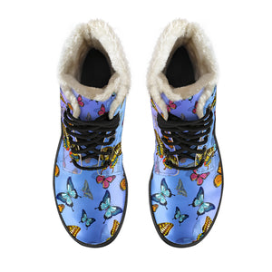 Colorful Butterflies Women's Faux Fur Leather Boots - Freedom Look