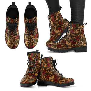 Sugar Skull Brown Handcrafted Women's Booties Vegan-Friendly Leather Boots