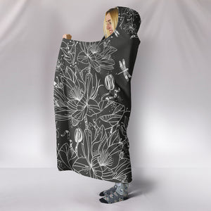 Lotus Dragonfly Sketch Hooded Blanket