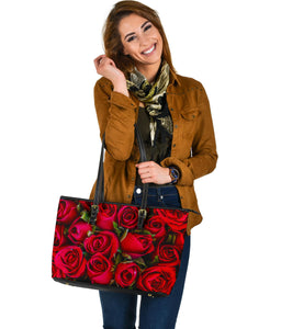 Roses Flowers Large Leather Tote