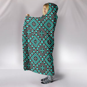 Boho Seamless Blue Pattern Hooded Blanket