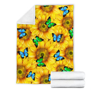 Sunflowers & Butterflies Premium Blanket For Youth And Adults