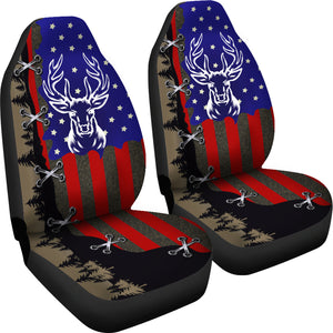 Deer Hunting Lover USA Flag - Car Seat Covers - Set of 2