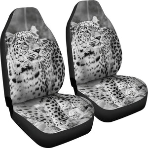 White Leopard Car Seat Covers - Set of 2 Front Seat Covers Protection Decoration