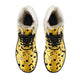 Yellow Music Notes Design Faux Fur Leather Boots Winter Shoes