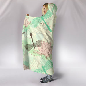 Seamless Pattern Lotus Dragonfly Hooded Blanket