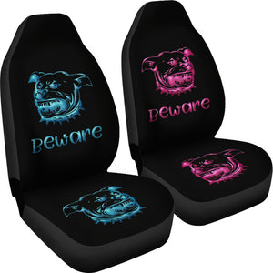 Beware of Pitbull Car Seat Covers Pink & Blue for Kings and Queens