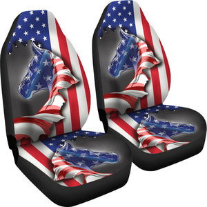 Horse USA Flag Car Seat Covers Set of 2 Protection Decoration