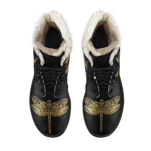 Dragonfly Circle Faux Fur Leather Boots - Freedom Look