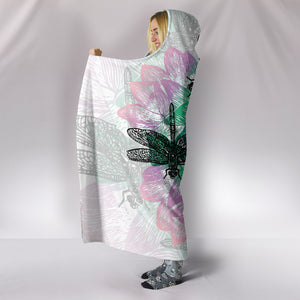 Bright Colored Lotus Dragonfly Hooded Blanket
