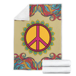 Yellow Hippie Peace Blanket Cozy Camping Picnic Portable Outdoor Blanket