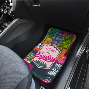 Camping Hiking Mountains - Pink Front and Back Car Mats (Set of 4)