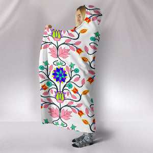 Floral Beadwork Four Clans White Hooded Blanket