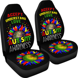 Autism Awareness Sunflower Black Car Seat Cover Dad Mom Gift (Set of 2)