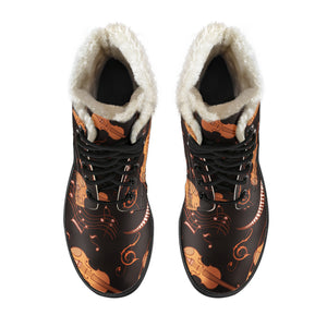 Strings and Notes Guitar Violin Faux Fur Leather Boots Shoes