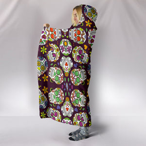Colorful Sugar Skulls - Cozy Warm Hooded Sherpa And Microfiber Blanket With Hood