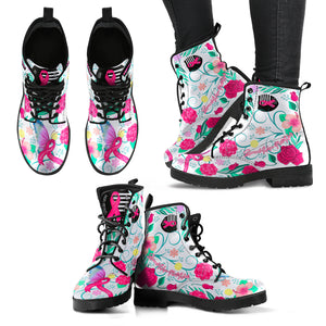 Breast Cancer Awareness Floral - Women's Booties Vegan-Friendly Leather Boots