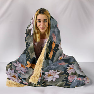 White Lotus Dragonfly Hooded Blanket