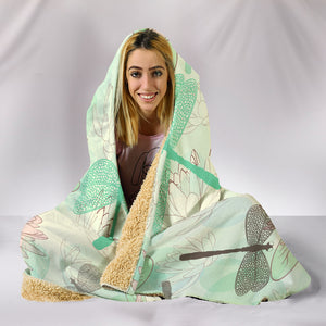 Seamless Pattern Lotus Dragonfly Hooded Blanket