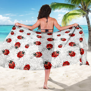 Ladybugs & Flowers Sarong Scarf, Ladybug Lady Bug Lover Gift, Pretty Ladybug Beach Cover Up, Ladybird Beach Sarong Skirt Dress