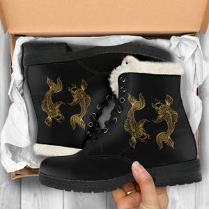 Pisces Zodiac Faux Fur Leather Boots
