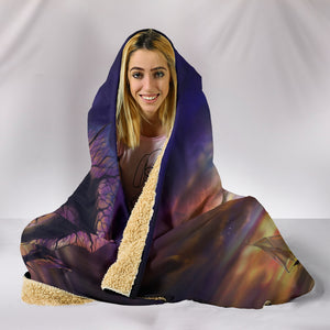 Dragon Dragonfly Sunset Cozy Warm Hooded Sherpa And Microfiber Blanket With Hood