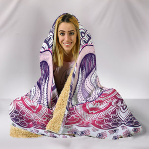 Elephant Purple Mandala - Cozy Warm Hooded Sherpa And Microfiber Blanket With Hood