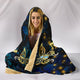 Butterfly on Blue Damask Cozy Warm Hooded Sherpa And Microfiber Blanket With Hood