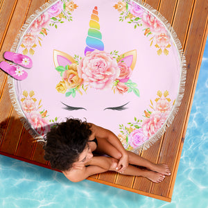 Unicorn Beach Blanket With Flowers