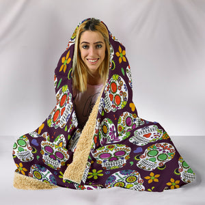 Colorful Sugar Skulls - Cozy Warm Hooded Sherpa And Microfiber Blanket With Hood
