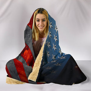 American Space Flag Cozy Warm Hooded Sherpa And Microfiber Blanket With Hood