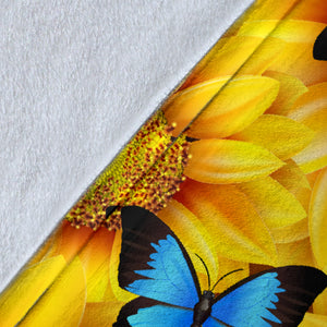 Sunflowers & Butterflies Premium Blanket For Youth And Adults