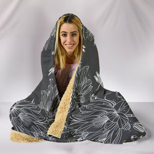Lotus Dragonfly Sketch Hooded Blanket