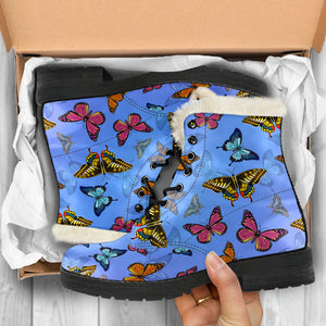 Colorful Butterflies Women's Faux Fur Leather Boots - Freedom Look