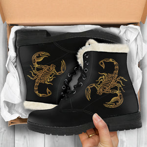 Scorpio Zodiac (Scorpion) Faux Fur Leather Boots