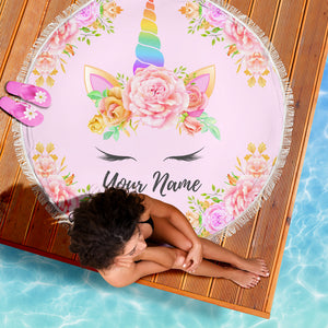 Unicorn Beach Blanket With Custom Name