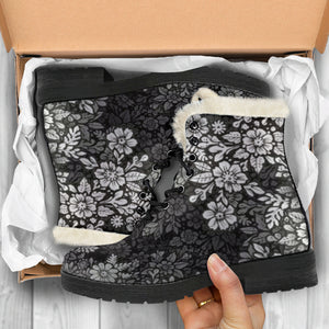 3D Floral Doodle-able Faux Fur Lined Women's Vegan-Friendly Leather Men's Boots
