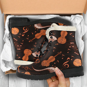 Strings and Notes Guitar Violin Faux Fur Leather Boots Shoes