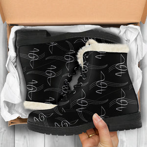 Modern Treble Clef Design Faux Fur Leather Boots Winter Shoes