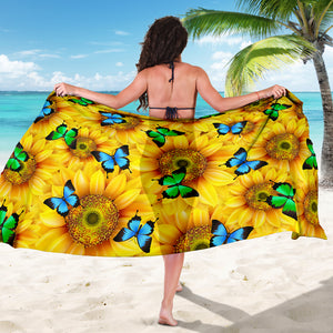 Sunflowers Butterfly Sarong Scarf Blanket, Butterfly Lover Gift, Pretty Butterfly Beach Wrap Cover Up