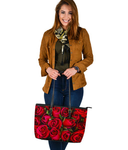 Roses Flowers Large Leather Tote