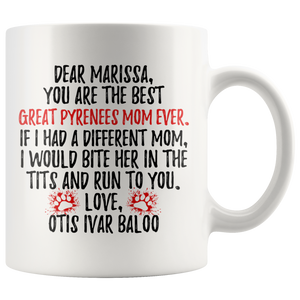Personalized Great Pyrenees Dog Otis Ivar Baloo Mom Marissa Coffee Mug (11 oz)