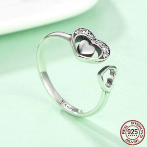 Heart in Heart Crystal Ring - 925 Sterling Silver - Freedom Look