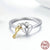 Heart Lock with Gold Color Key Finger Ring - 925 Sterling Silver - Freedom Look