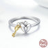 Heart Lock with Gold Color Key Finger Ring - 925 Sterling Silver