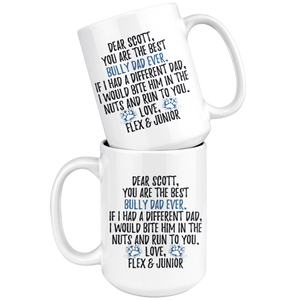 Personalized American Bully Dog Flex & Junior Dad Scott Coffee Mug (15 oz)