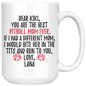 Personalized Pitbull Dog Lana Mom Kiki Coffee Mug (15 oz)