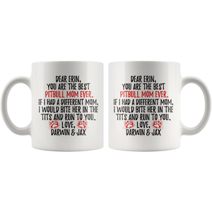 Personalized Pitbull Dog Darwin & Jax Mom Erin Coffee Mug (11 oz)