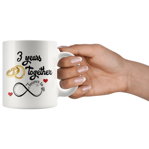 Third Wedding Anniversary Gift For Him And Her, 3rd Anniversary Mug For Husband & Wife, 3 Years Together, Married 3 Years, 3 Years With Her (11 oz )