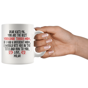 Personalized Yorkshire Terrier Dog Milah Mom Kaitlyn Coffee Mug (11 oz)